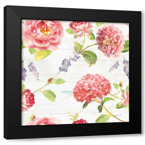 Maison Des Fleurs Pattern I Black Modern Wood Framed Art Print with Double Matting by Nai, Danhui