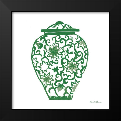 Chinoiserie III Green Black Modern Wood Framed Art Print by Zaman, Farida
