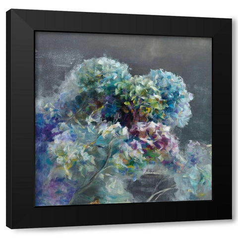 Abstract Hydrangea Dark Black Modern Wood Framed Art Print with Double Matting by Nai, Danhui