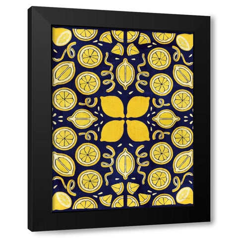 Otomi Lemon Navy Crop Black Modern Wood Framed Art Print with Double Matting by DeNeige, Elyse