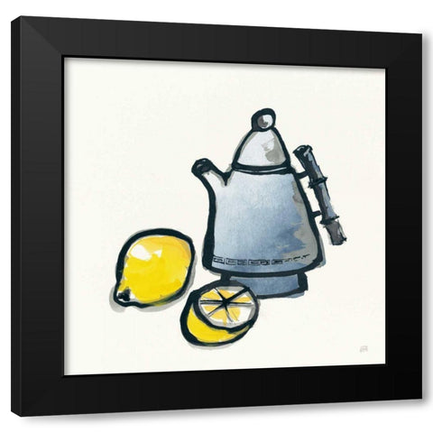 Tea and Lemons Navy Black Modern Wood Framed Art Print by Paschke, Chris