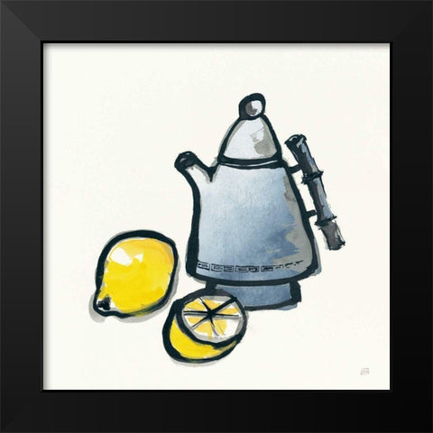 Tea and Lemons Navy Black Modern Wood Framed Art Print by Paschke, Chris
