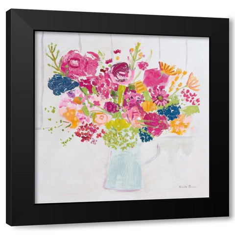 Bouquet for You Bright Black Modern Wood Framed Art Print by Zaman, Farida