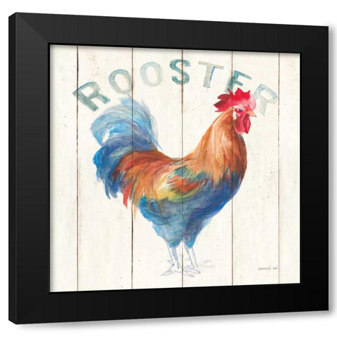 Rooster Black Modern Wood Framed Art Print with Double Matting by Nai, Danhui