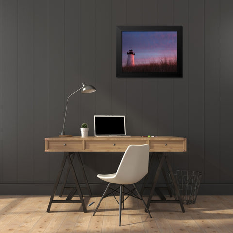 Lighthouse at Sunset Black Modern Wood Framed Art Print by Aledanda