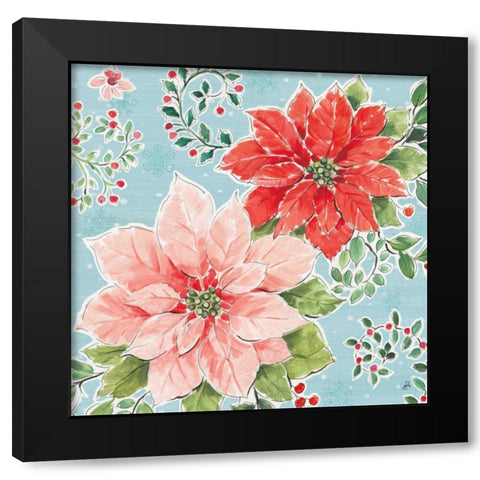 Country Poinsettias II Blue Black Modern Wood Framed Art Print with Double Matting by Brissonnet, Daphne