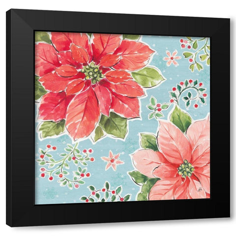 Country Poinsettias III Blue Black Modern Wood Framed Art Print with Double Matting by Brissonnet, Daphne