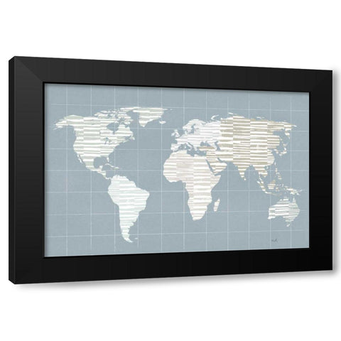 Calm World Map Grid Black Modern Wood Framed Art Print with Double Matting by Hershey, Moira