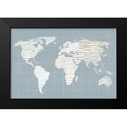 Calm World Map Grid Black Modern Wood Framed Art Print by Hershey, Moira
