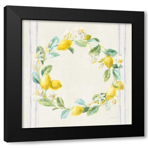 Floursack Lemons V Navy Black Modern Wood Framed Art Print with Double Matting by Nai, Danhui