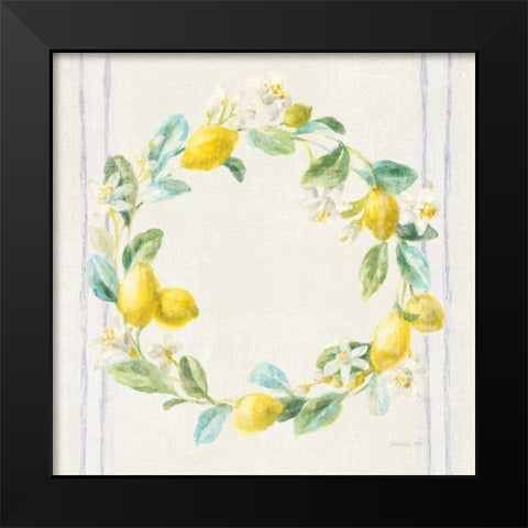 Floursack Lemons V Navy Black Modern Wood Framed Art Print by Nai, Danhui