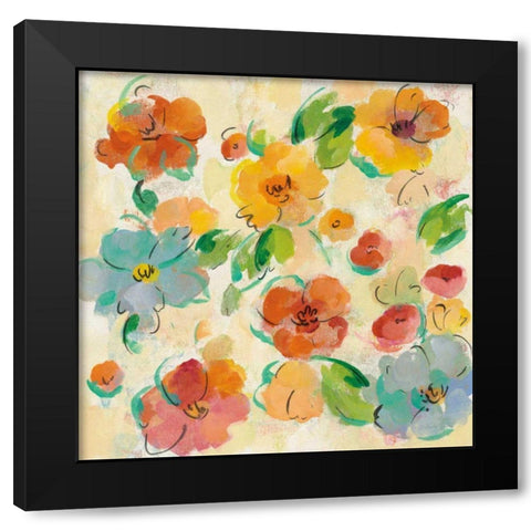 Playful Floral Trio III Black Modern Wood Framed Art Print with Double Matting by Vassileva, Silvia