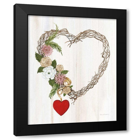 Rustic Valentine Heart Wreath I Black Modern Wood Framed Art Print by McKenna, Kathleen Parr