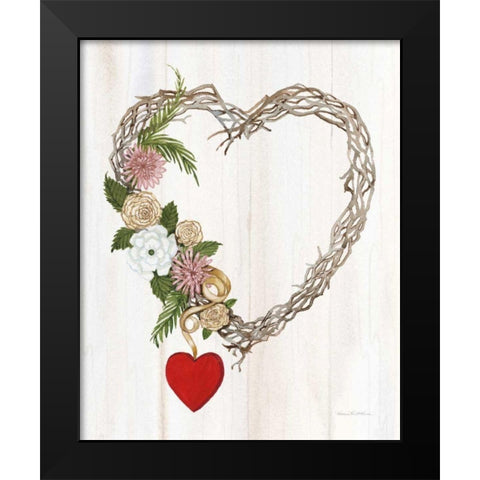 Rustic Valentine Heart Wreath I Black Modern Wood Framed Art Print by McKenna, Kathleen Parr