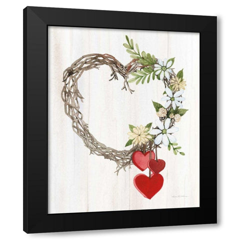 Rustic Valentine Heart Wreath II Black Modern Wood Framed Art Print with Double Matting by McKenna, Kathleen Parr