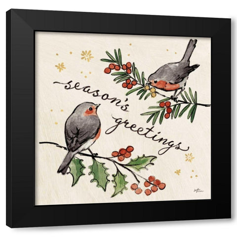 Christmas Lovebirds III Black Modern Wood Framed Art Print by Penner, Janelle