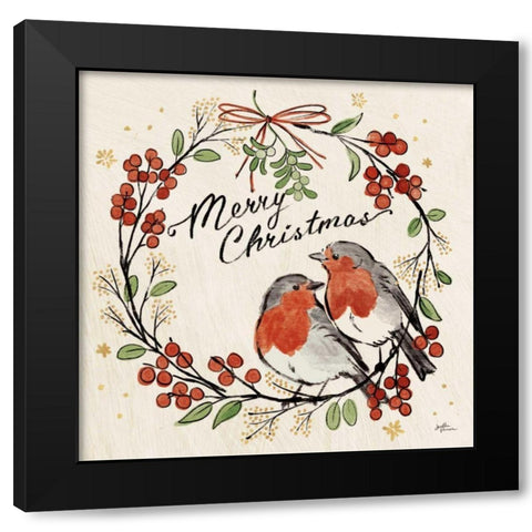 Christmas Lovebirds V Black Modern Wood Framed Art Print with Double Matting by Penner, Janelle