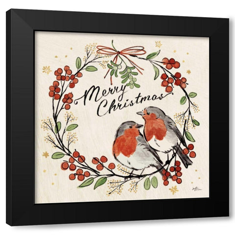 Christmas Lovebirds V Black Modern Wood Framed Art Print by Penner, Janelle