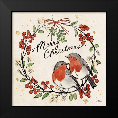 Christmas Lovebirds V Black Modern Wood Framed Art Print by Penner, Janelle