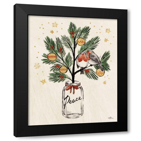 Christmas Lovebirds VI Black Modern Wood Framed Art Print with Double Matting by Penner, Janelle