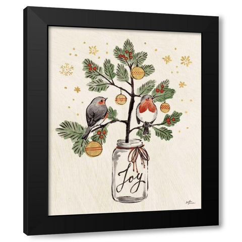 Christmas Lovebirds VII Black Modern Wood Framed Art Print with Double Matting by Penner, Janelle