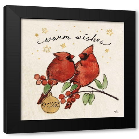 Christmas Lovebirds IX Black Modern Wood Framed Art Print with Double Matting by Penner, Janelle