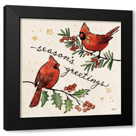 Christmas Lovebirds X Black Modern Wood Framed Art Print with Double Matting by Penner, Janelle