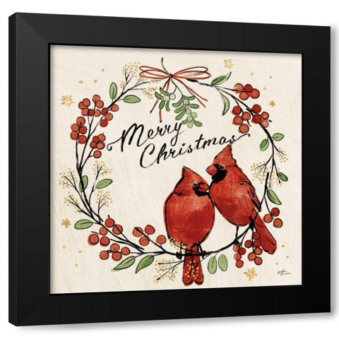 Christmas Lovebirds XII Black Modern Wood Framed Art Print with Double Matting by Penner, Janelle