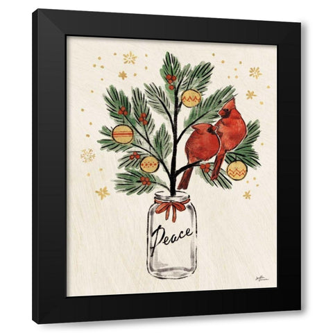 Christmas Lovebirds XIII Black Modern Wood Framed Art Print with Double Matting by Penner, Janelle