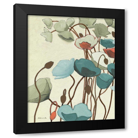Blue Pavots Ondule I Black Modern Wood Framed Art Print with Double Matting by Novak, Shirley