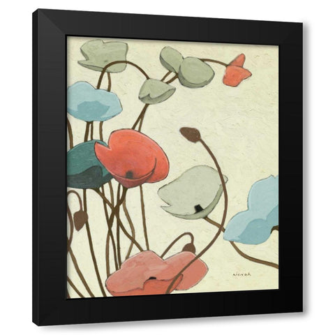 Blue Pavots Ondule II Black Modern Wood Framed Art Print by Novak, Shirley