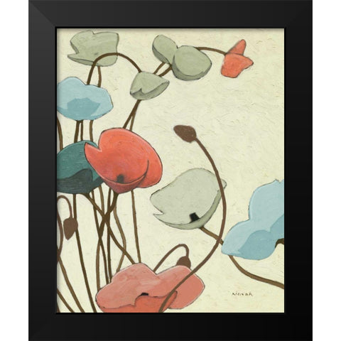 Blue Pavots Ondule II Black Modern Wood Framed Art Print by Novak, Shirley