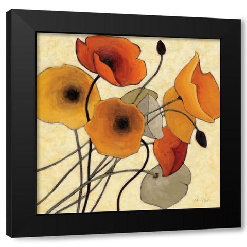 Pumpkin Poppies II Black Modern Wood Framed Art Print with Double Matting by Novak, Shirley