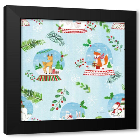Snow Globe Animals Pattern VI Black Modern Wood Framed Art Print by Zaman, Farida