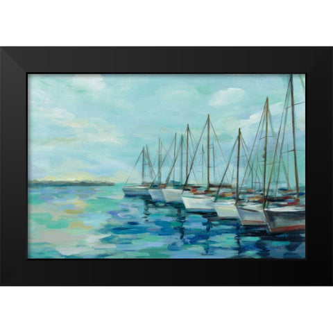 Breakwater and Boats Black Modern Wood Framed Art Print by Vassileva, Silvia
