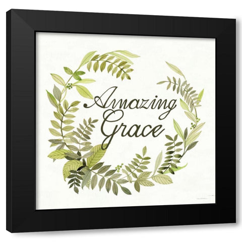 Wreath with Words II Black Modern Wood Framed Art Print by McKenna, Kathleen Parr