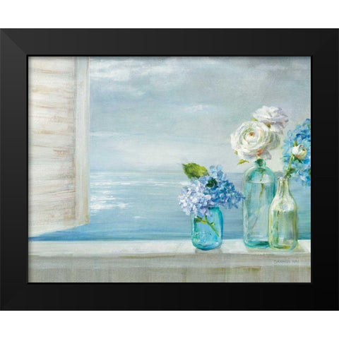 A Beautiful Day At the Beach - 3 Glass Bottles Black Modern Wood Framed Art Print by Nai, Danhui