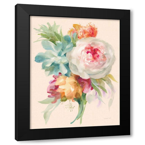 Garden Bouquet I on Peach Linen Black Modern Wood Framed Art Print with Double Matting by Nai, Danhui