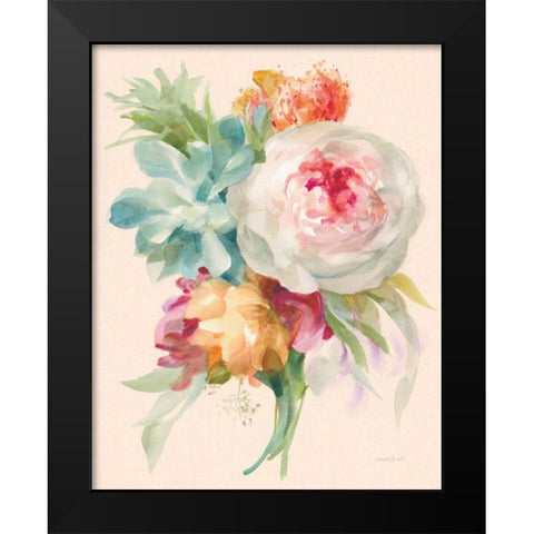 Garden Bouquet I on Peach Linen Black Modern Wood Framed Art Print by Nai, Danhui