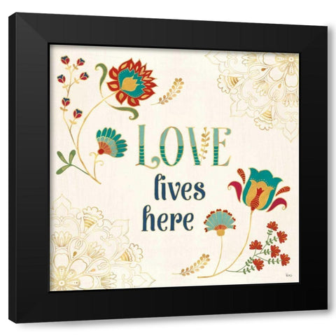 Folk Floral V Black Modern Wood Framed Art Print by Charron, Veronique