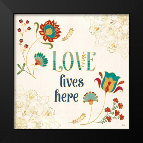 Folk Floral V Black Modern Wood Framed Art Print by Charron, Veronique