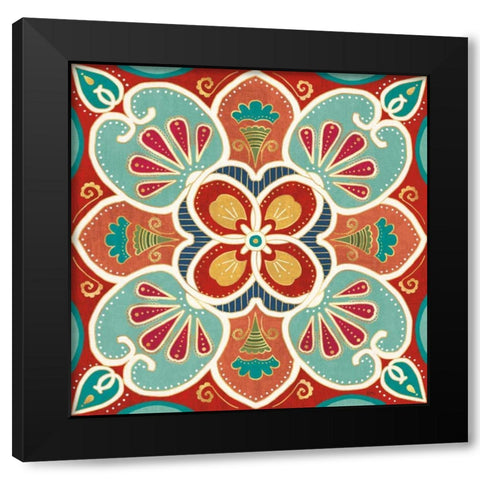 Folk Floral VII Black Modern Wood Framed Art Print by Charron, Veronique
