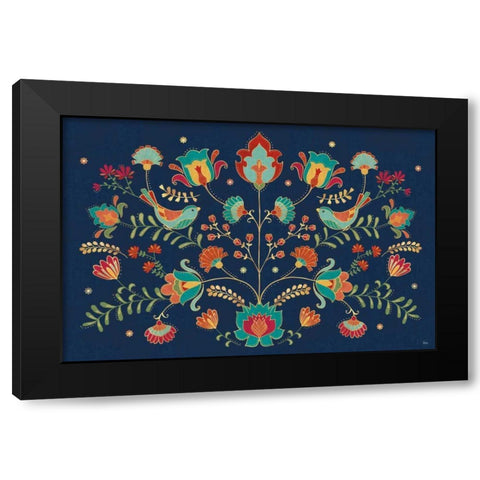 Folk Floral I Dark Black Modern Wood Framed Art Print by Charron, Veronique