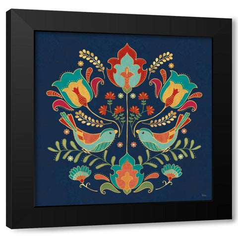 Folk Floral III Dark Black Modern Wood Framed Art Print by Charron, Veronique