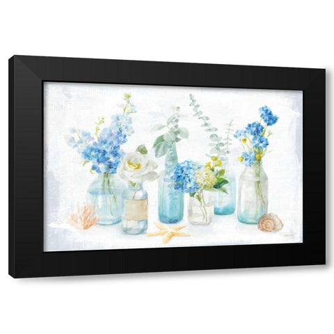 Beach Cottage Florals I Black Modern Wood Framed Art Print with Double Matting by Nai, Danhui
