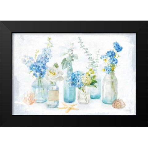 Beach Cottage Florals I Black Modern Wood Framed Art Print by Nai, Danhui