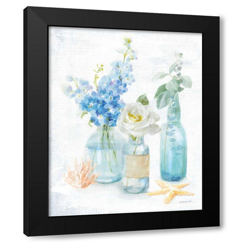 Beach Cottage Florals II Black Modern Wood Framed Art Print with Double Matting by Nai, Danhui