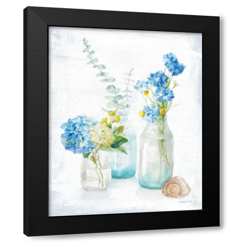 Beach Cottage Florals III Black Modern Wood Framed Art Print with Double Matting by Nai, Danhui