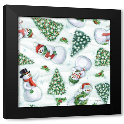 Classic Snowmen Step 01A Black Modern Wood Framed Art Print with Double Matting by Urban, Mary