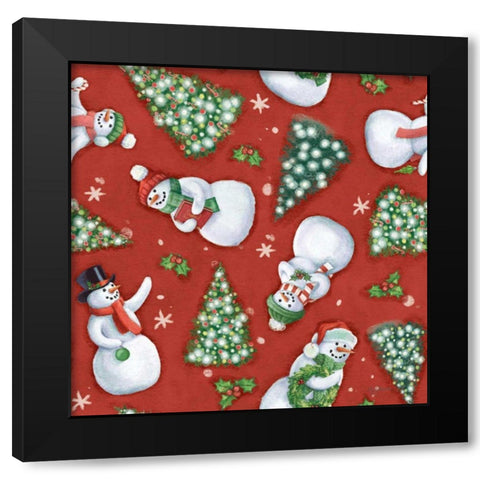 Classic Snowmen Step 01B Black Modern Wood Framed Art Print with Double Matting by Urban, Mary